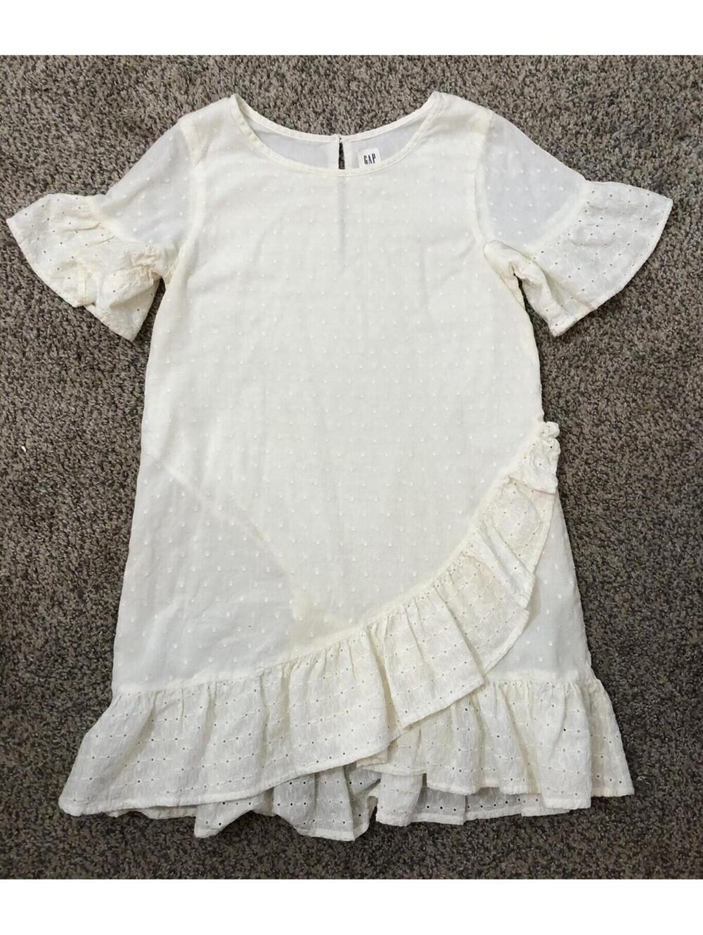 Gap Kids Girls Medium 8 Dress White Dotted Swiss Eyelet Sleeves Ruffles
